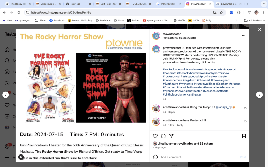Queerguru does the’ time warp’  at The 50th Anniversary of THE ROCKY HORROR PICTURE SHOW at Provincetown Theater